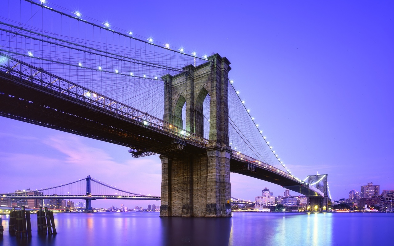 , blue hour, new york city, twilight, nyc, usa, Brooklyn bridge, -, , ,  