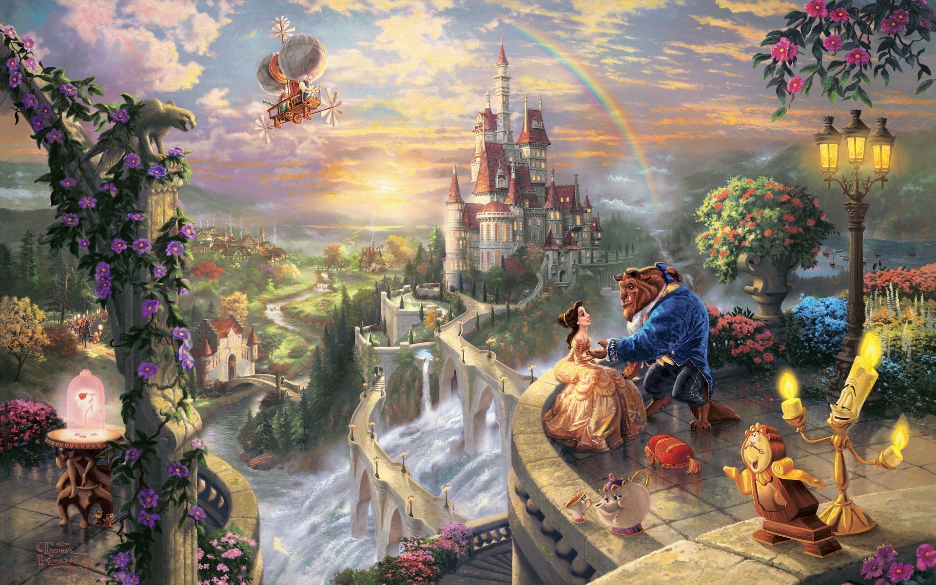 Thomas kinkade, the disney dreams collection, beauty and the beast falling in love