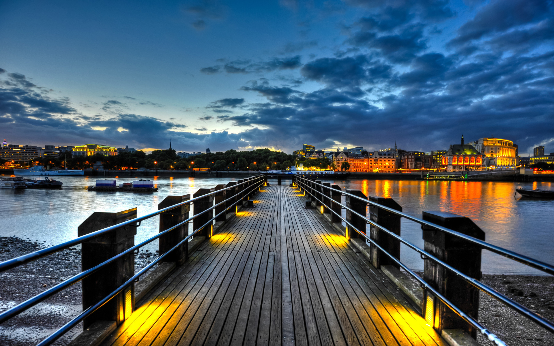 england, twilight, uk, , , Thames pier, thames, river, london