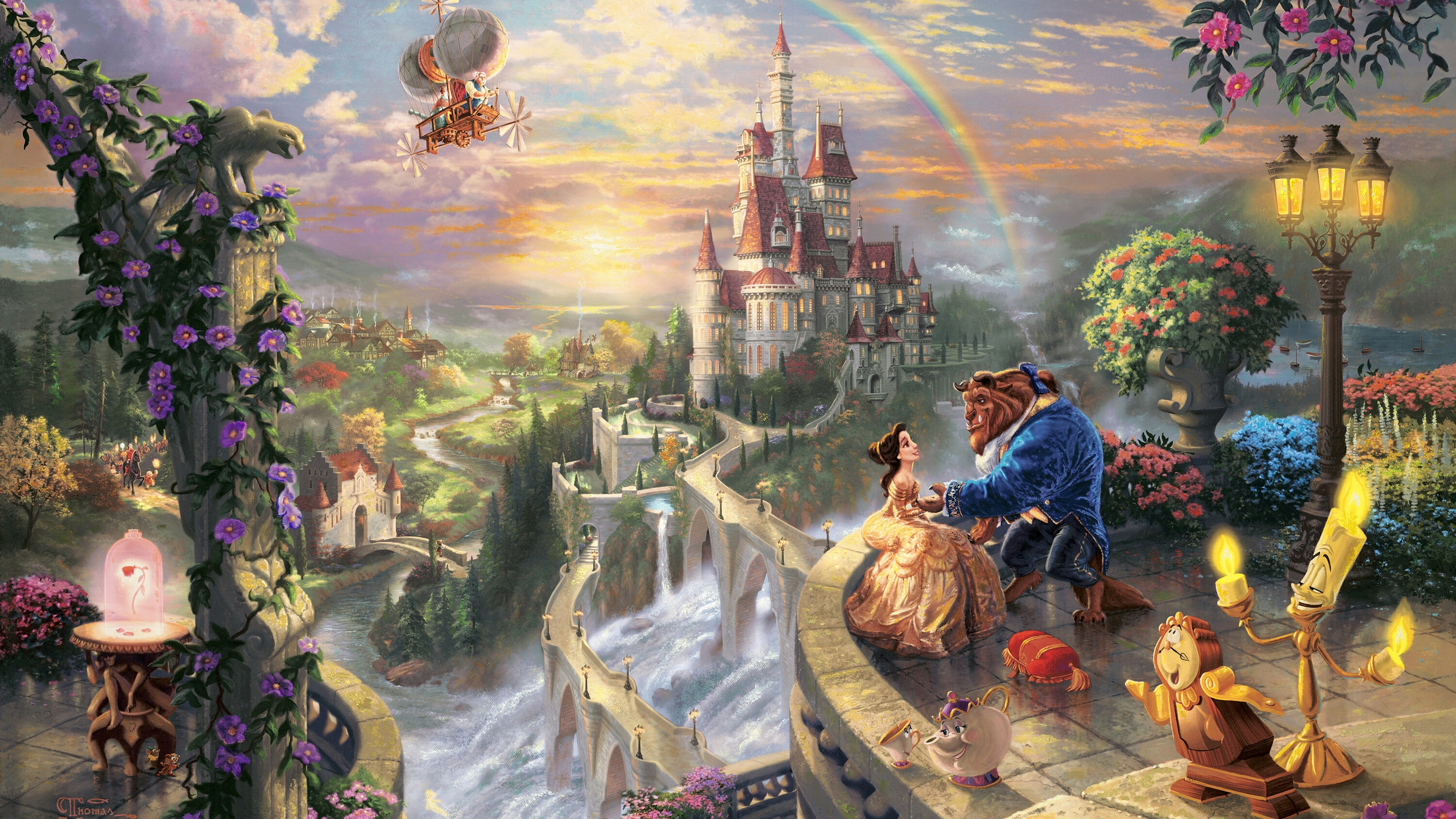 Thomas kinkade, the disney dreams collection, beauty and the beast falling in love