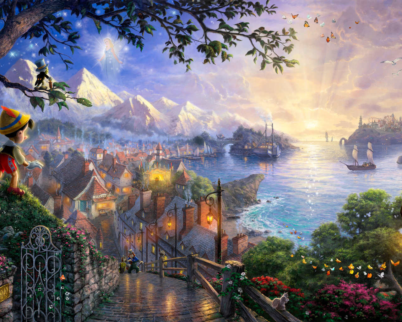 Thomas kinkade, 50-th anniversary, pinocchio wishes upon a star, art, the disney dreams collection