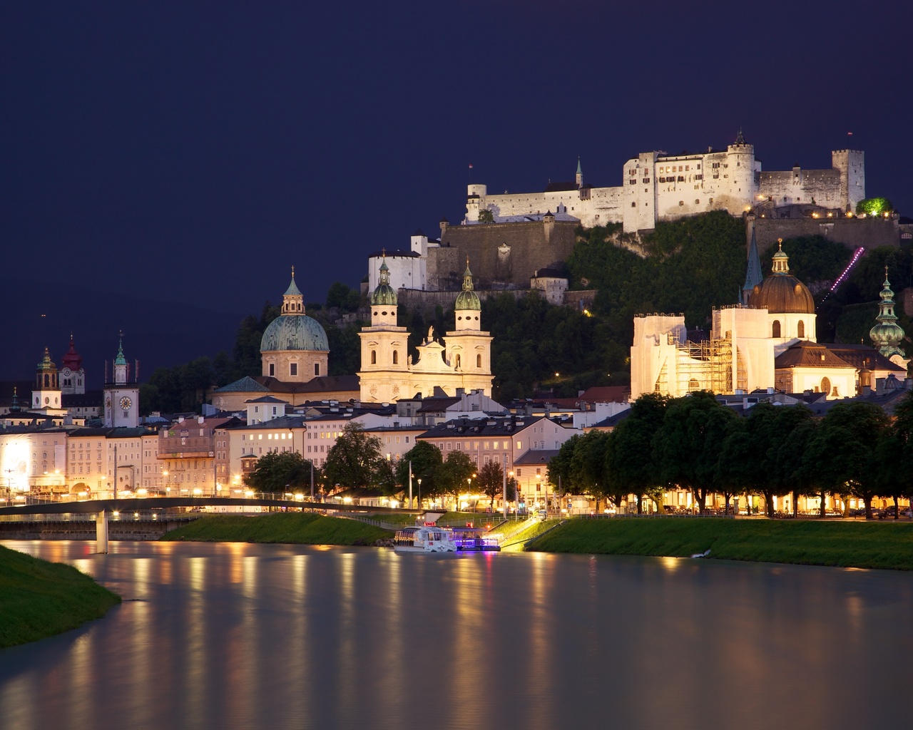 ity, chapels, Salzburg, , castle, town, river, salzach, austria, houses