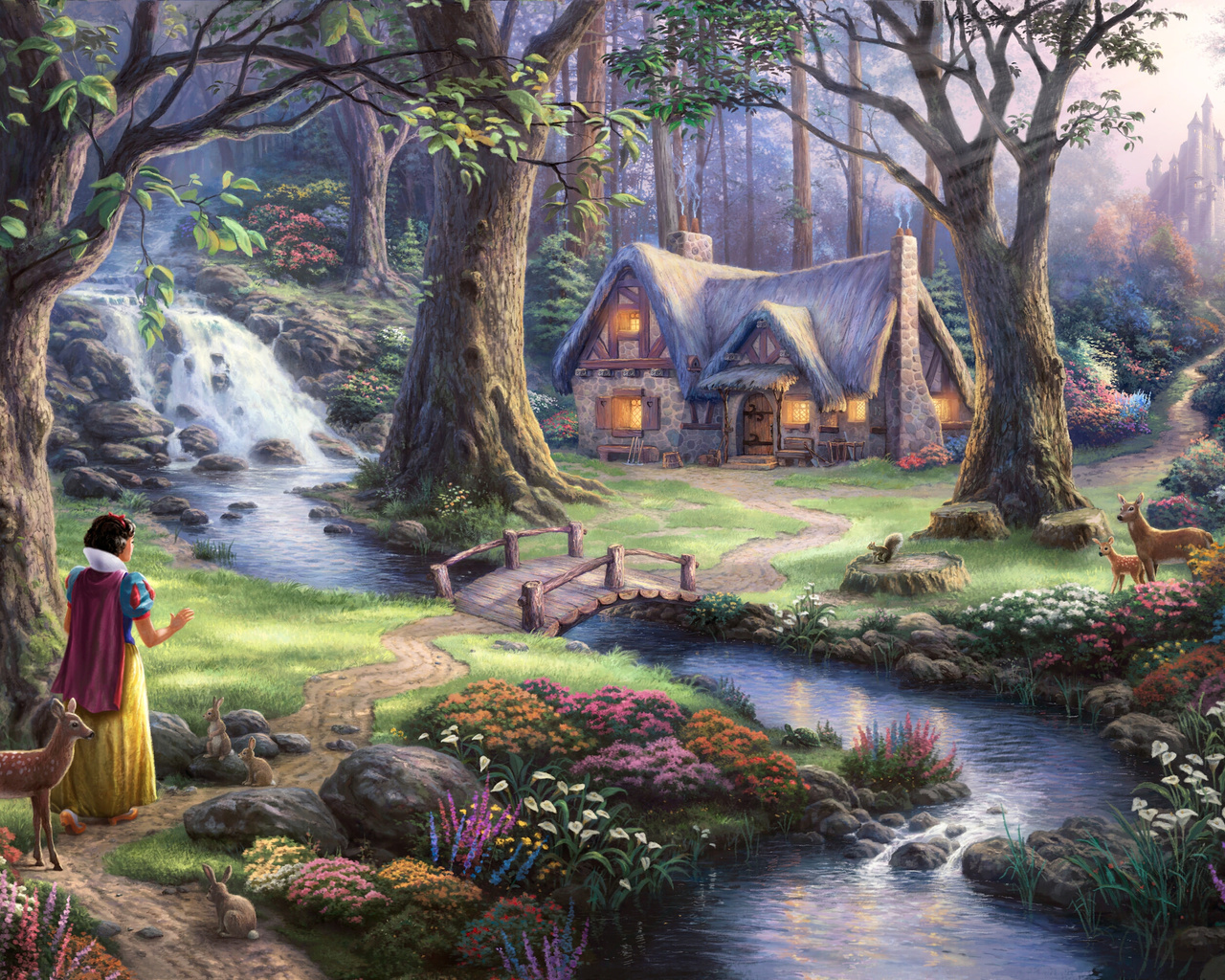 snow white discovers the cottage, 50-th anniversary, the disney dreams collection, Thomas kinkade