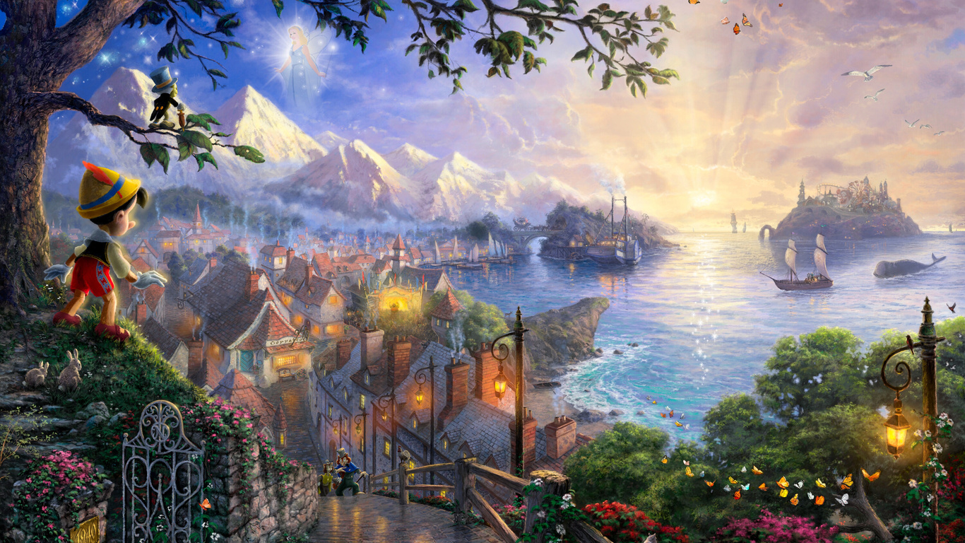 Thomas kinkade, 50-th anniversary, pinocchio wishes upon a star, art, the disney dreams collection