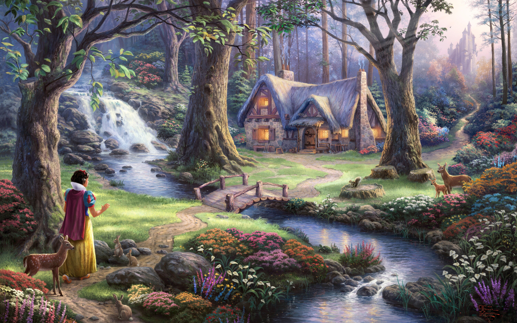 snow white discovers the cottage, 50-th anniversary, the disney dreams collection, Thomas kinkade