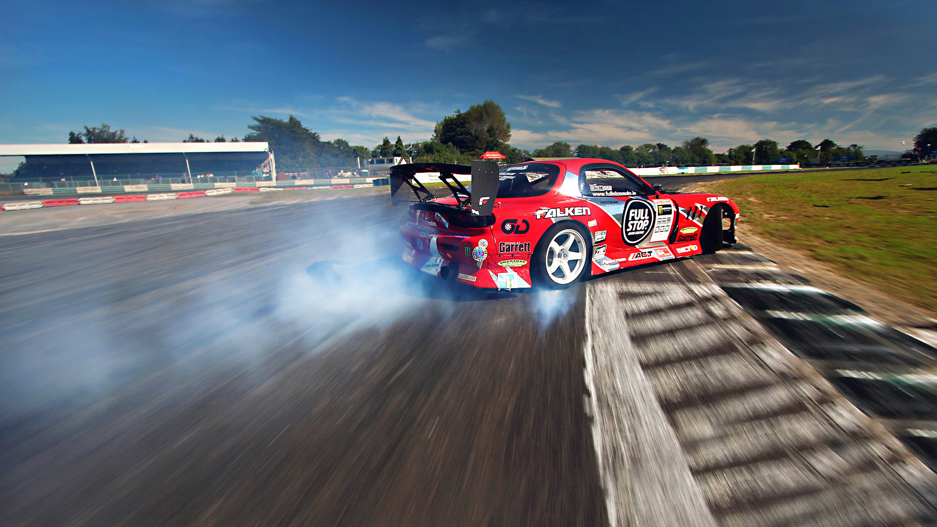 tuning, drift, red, competition, sportcar, sky, rx-7, smoke, mazda