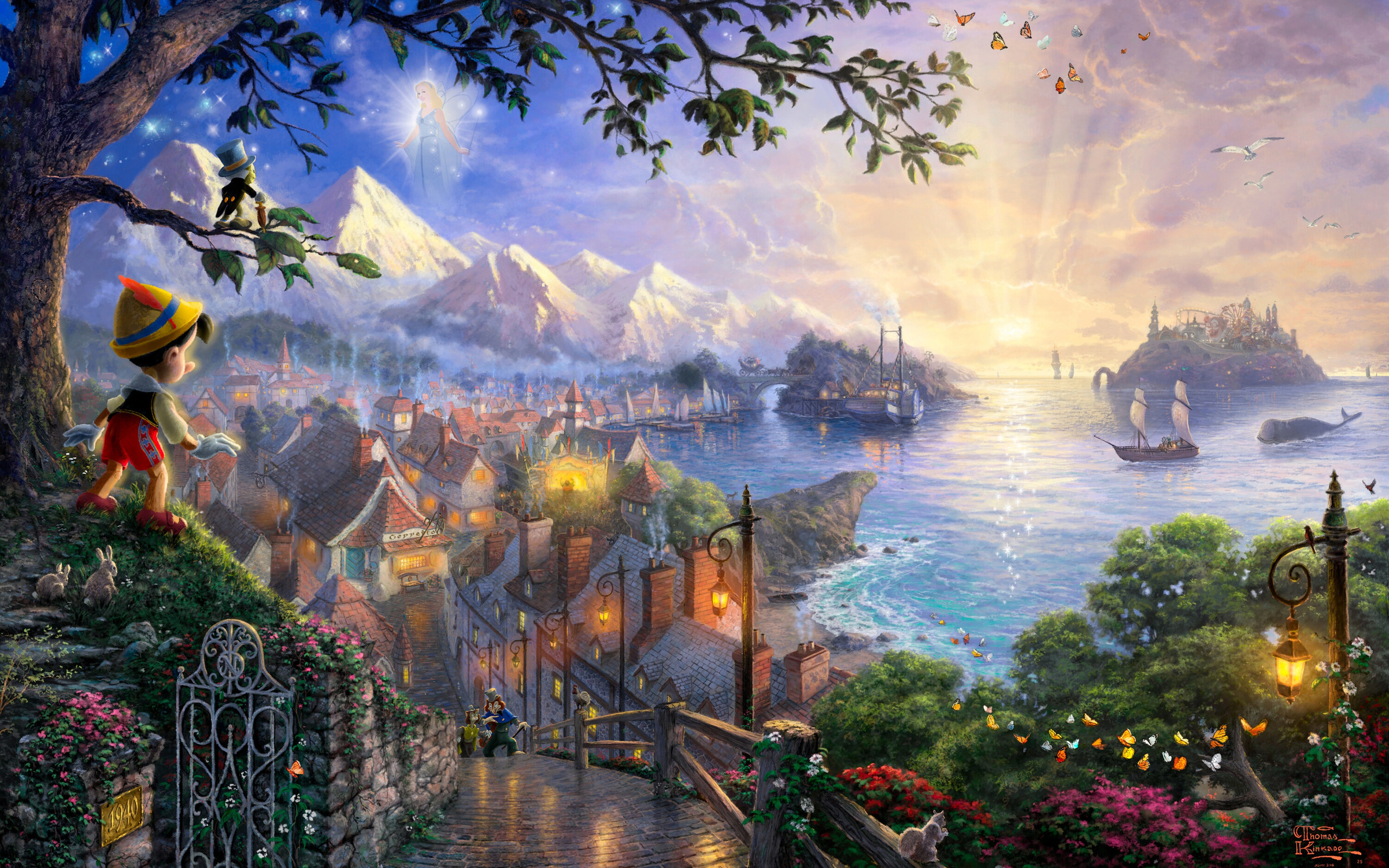 Thomas kinkade, 50-th anniversary, pinocchio wishes upon a star, art, the disney dreams collection