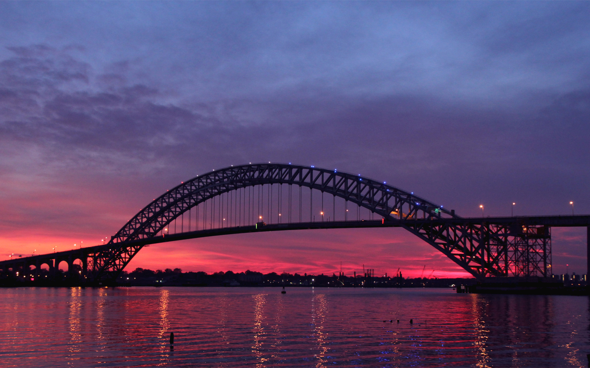 river, new jersey, sunset,  -, Usa, , twilight, bayonne bridge