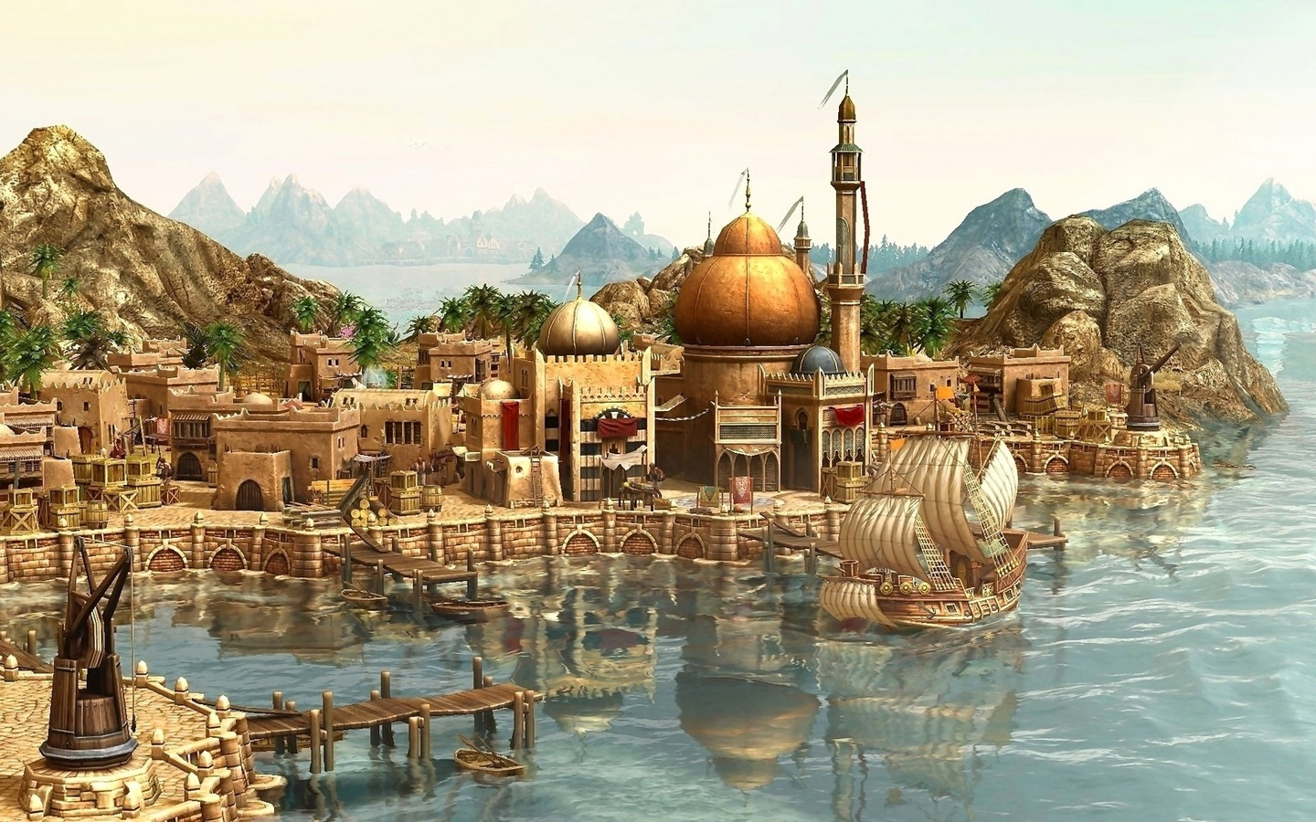 ship, , , city, game wallpapers, , Anno 1404, rendering, arrival