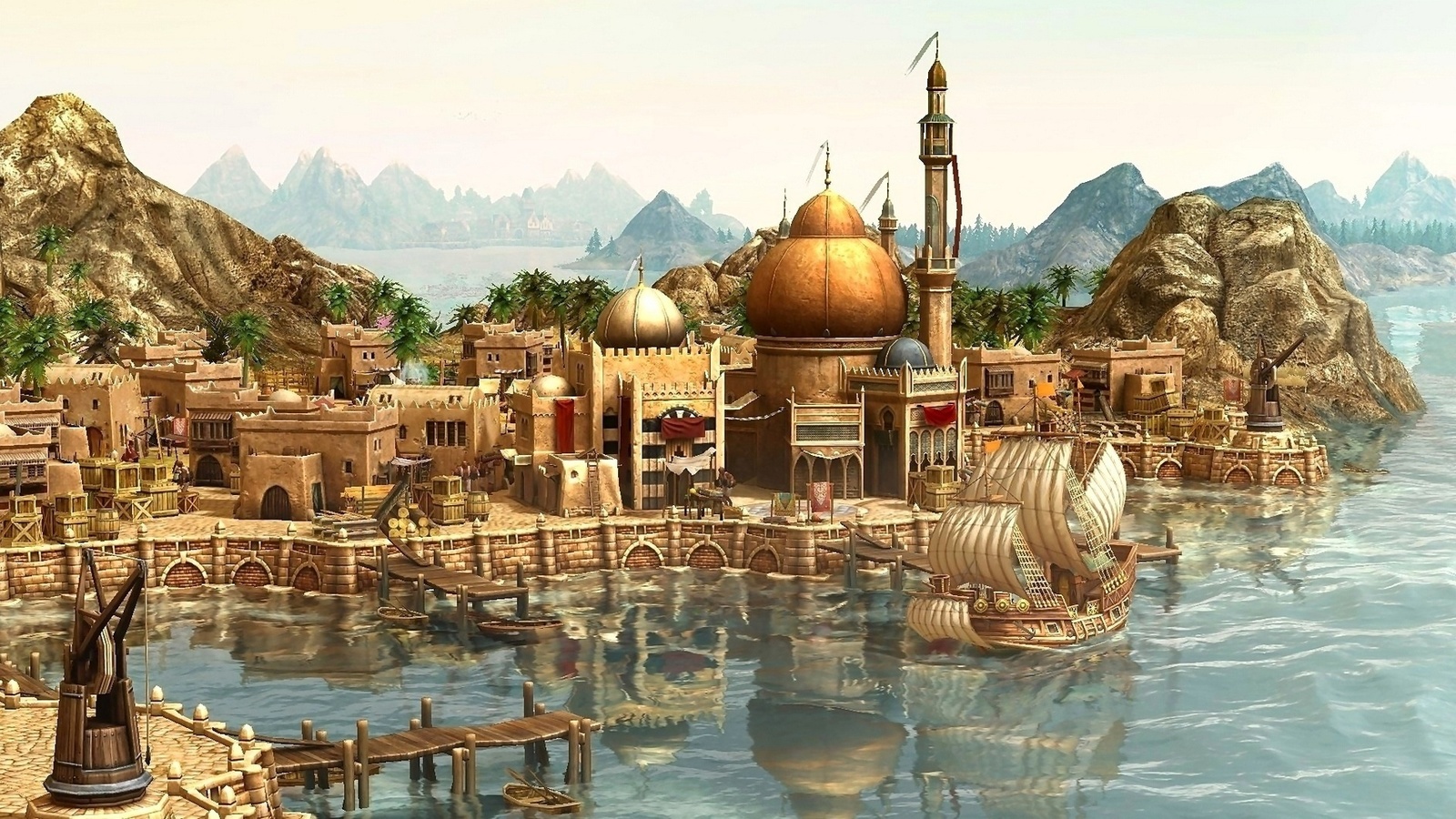 ship, , , city, game wallpapers, , Anno 1404, rendering, arrival