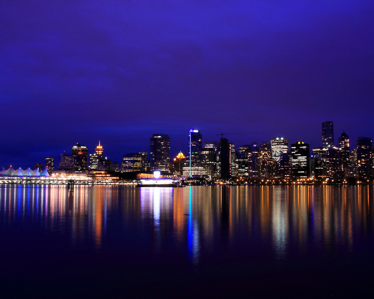 reflection, night city, british columbia, lights, Canada, vancouver, , river