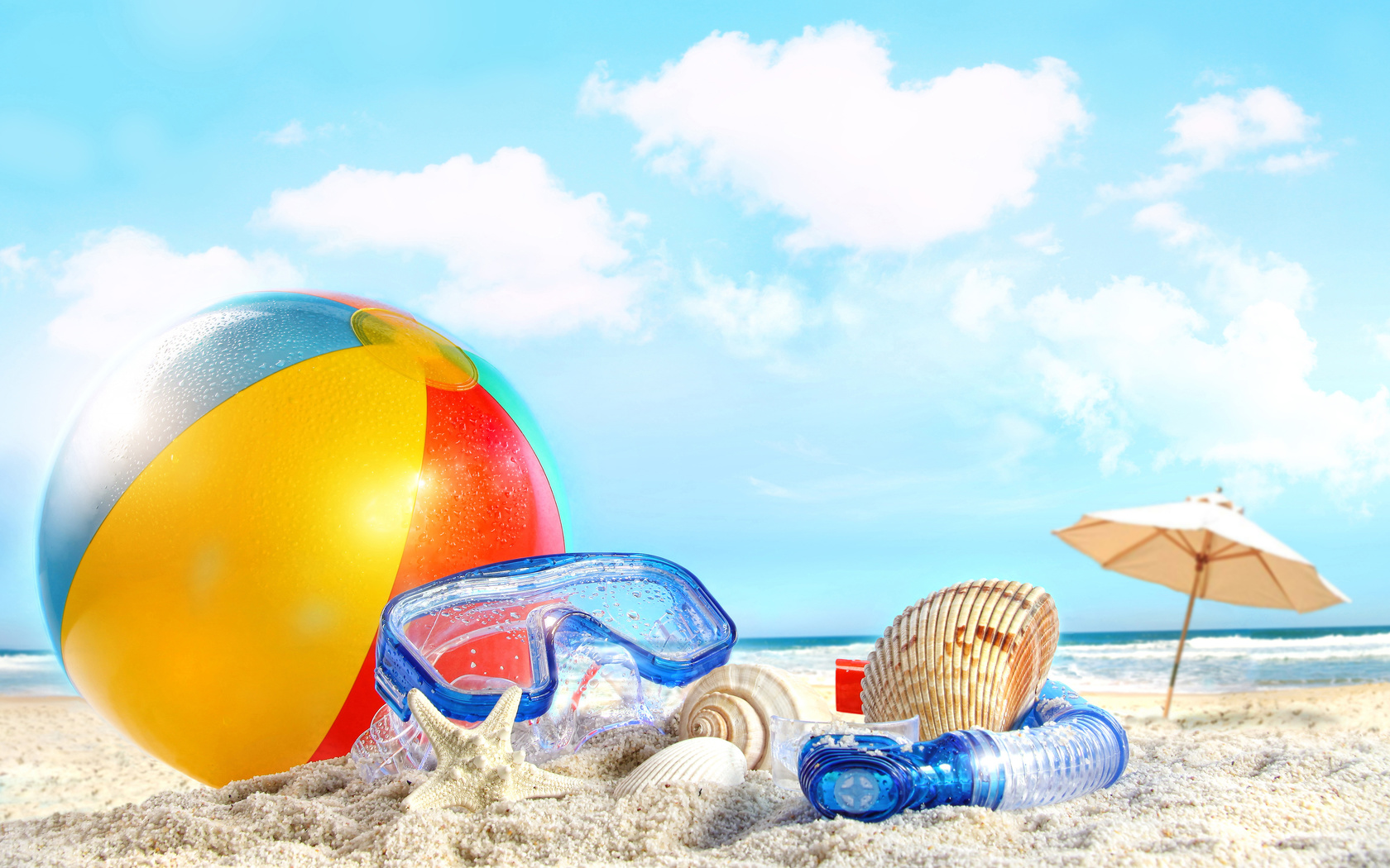 sea, ball, , beach, sky, , sand, clouds, , Shells, , nature