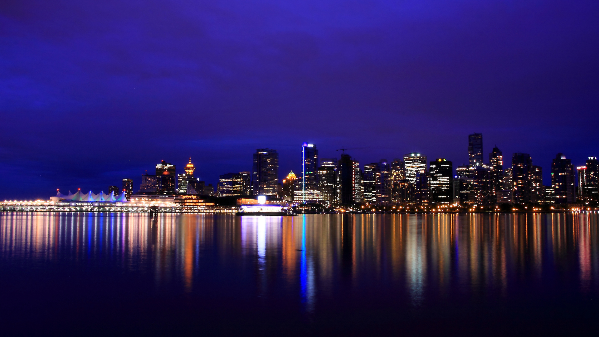 reflection, night city, british columbia, lights, Canada, vancouver, , river