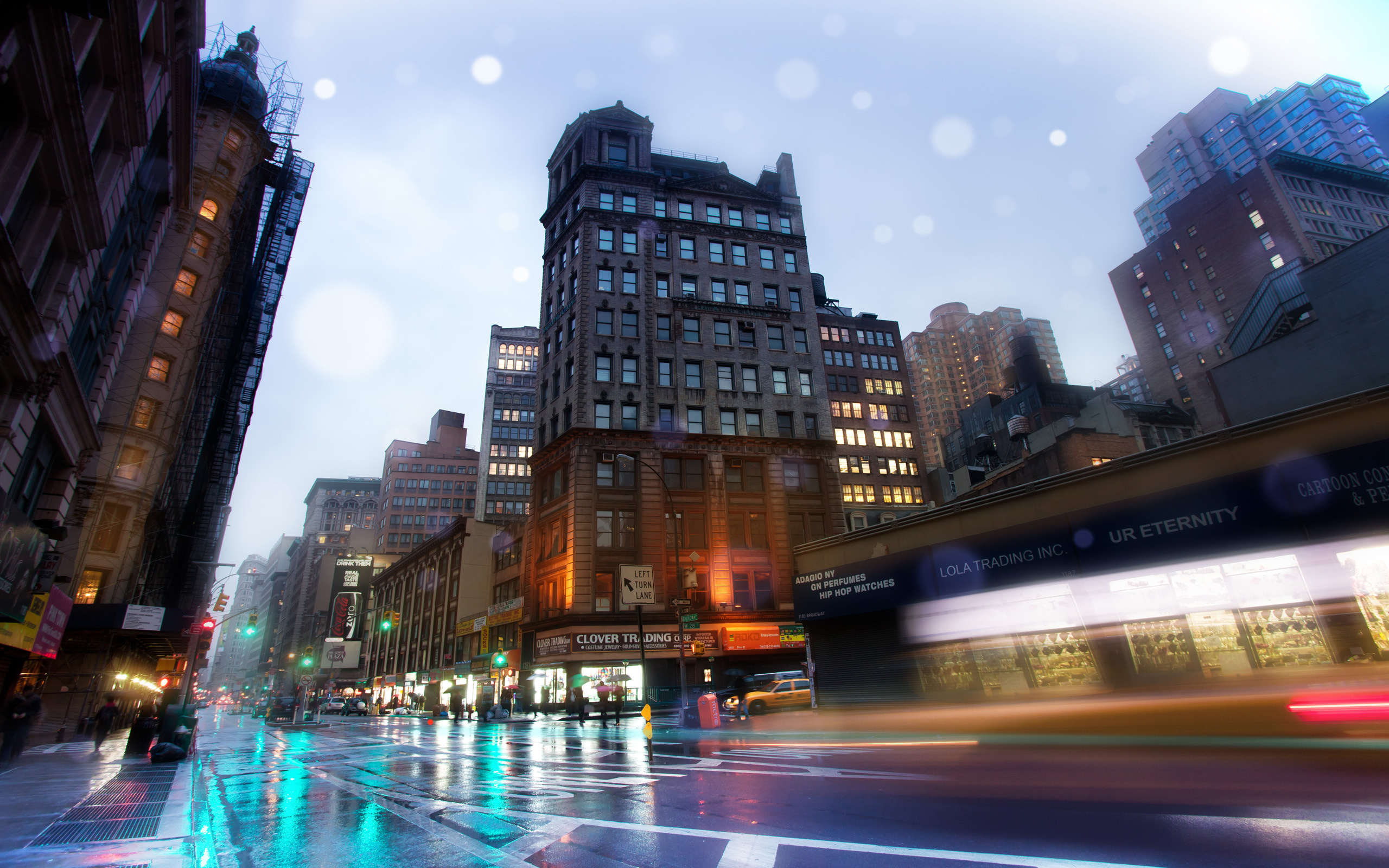 , -, nyc, new york, broadway, rainy night, usa, Slick streets