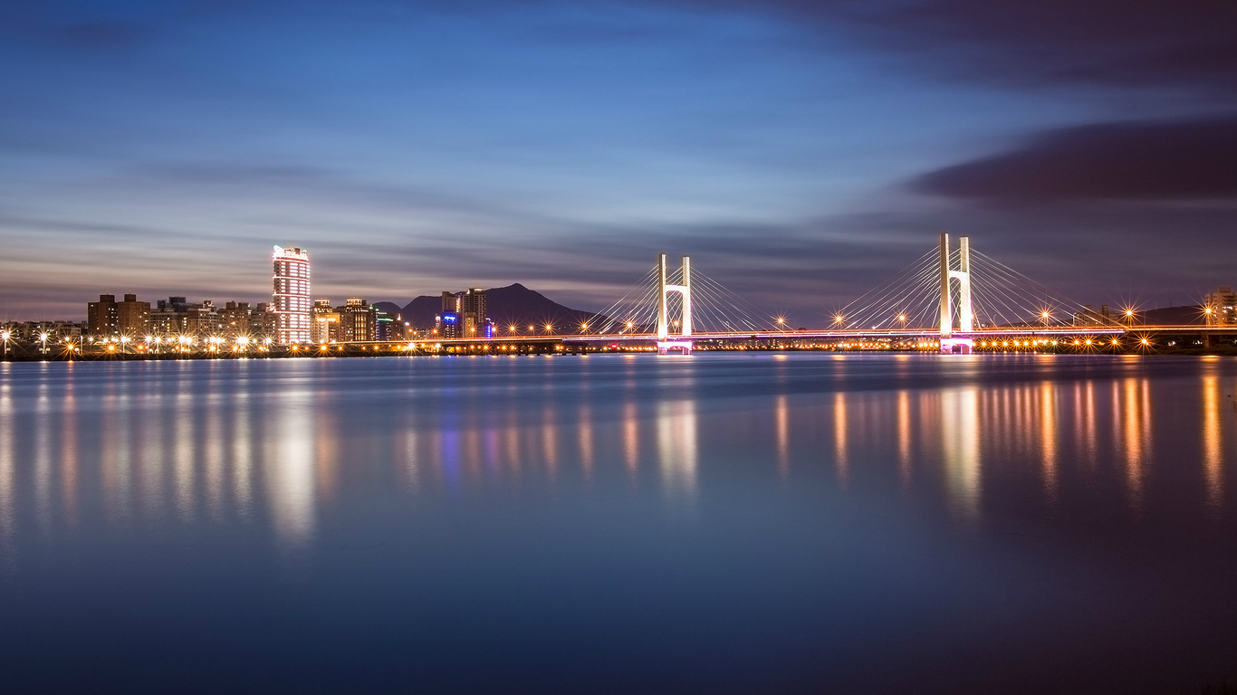 taiwan, taipei, bridge, lights, reflection, city, , , China, night, river