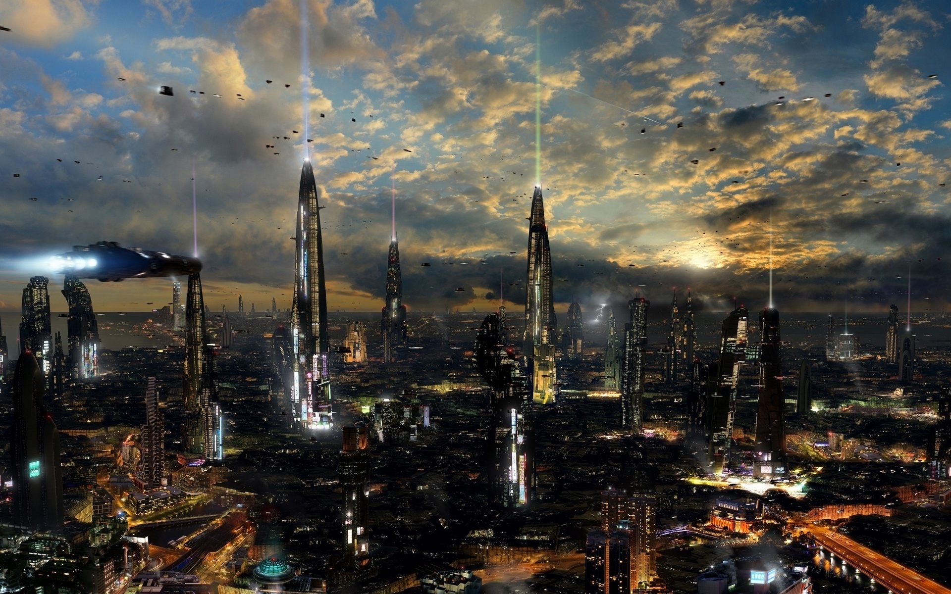 planet, Futuristic city 4, sci-fi, scott richard, towers, rich35211, ships