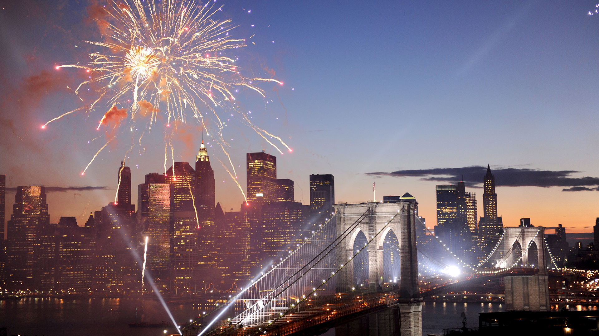 usa, , , new york, , Fireworks, brooklyn bridge