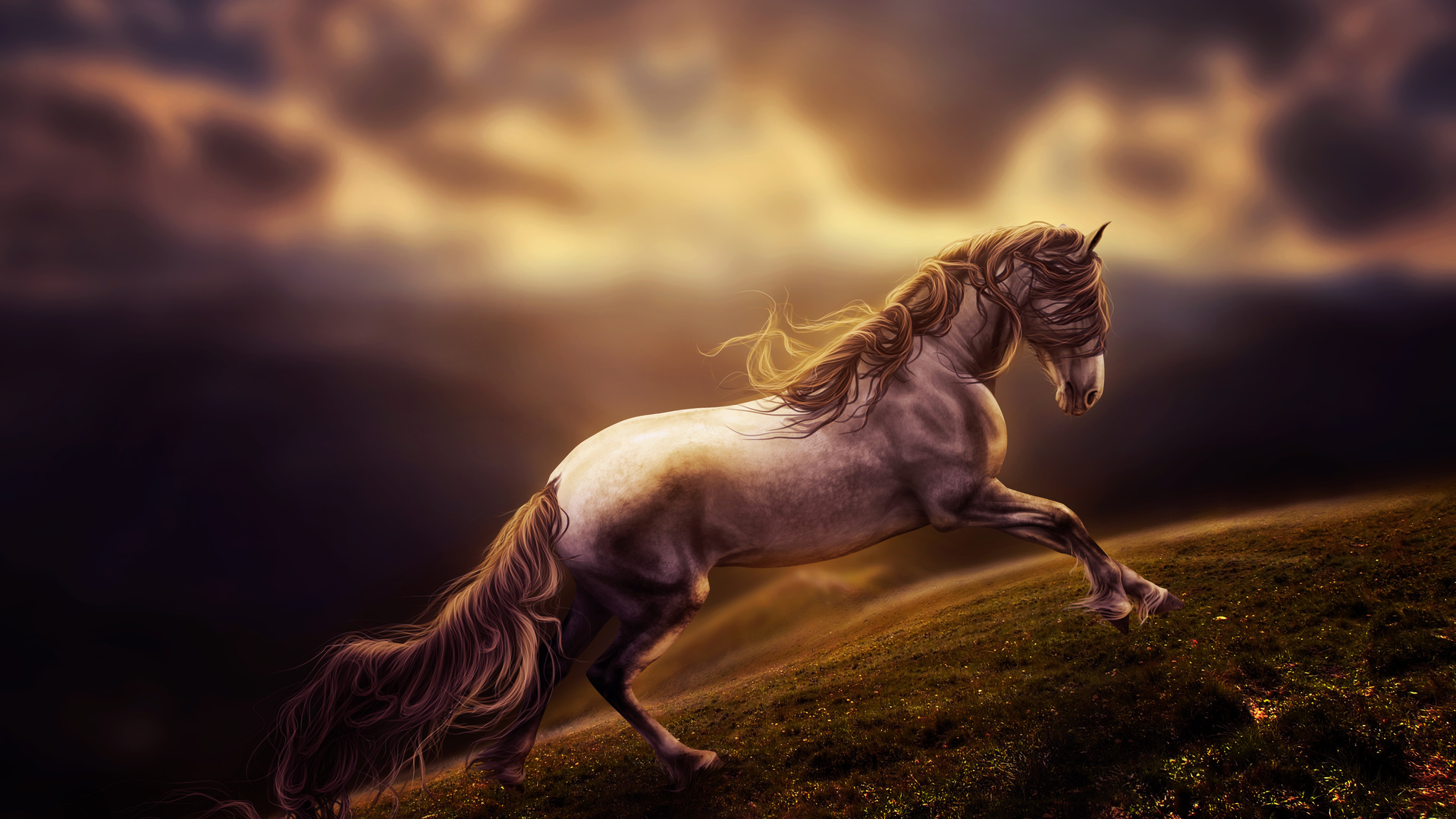 horse, run, digital art, rendering, art