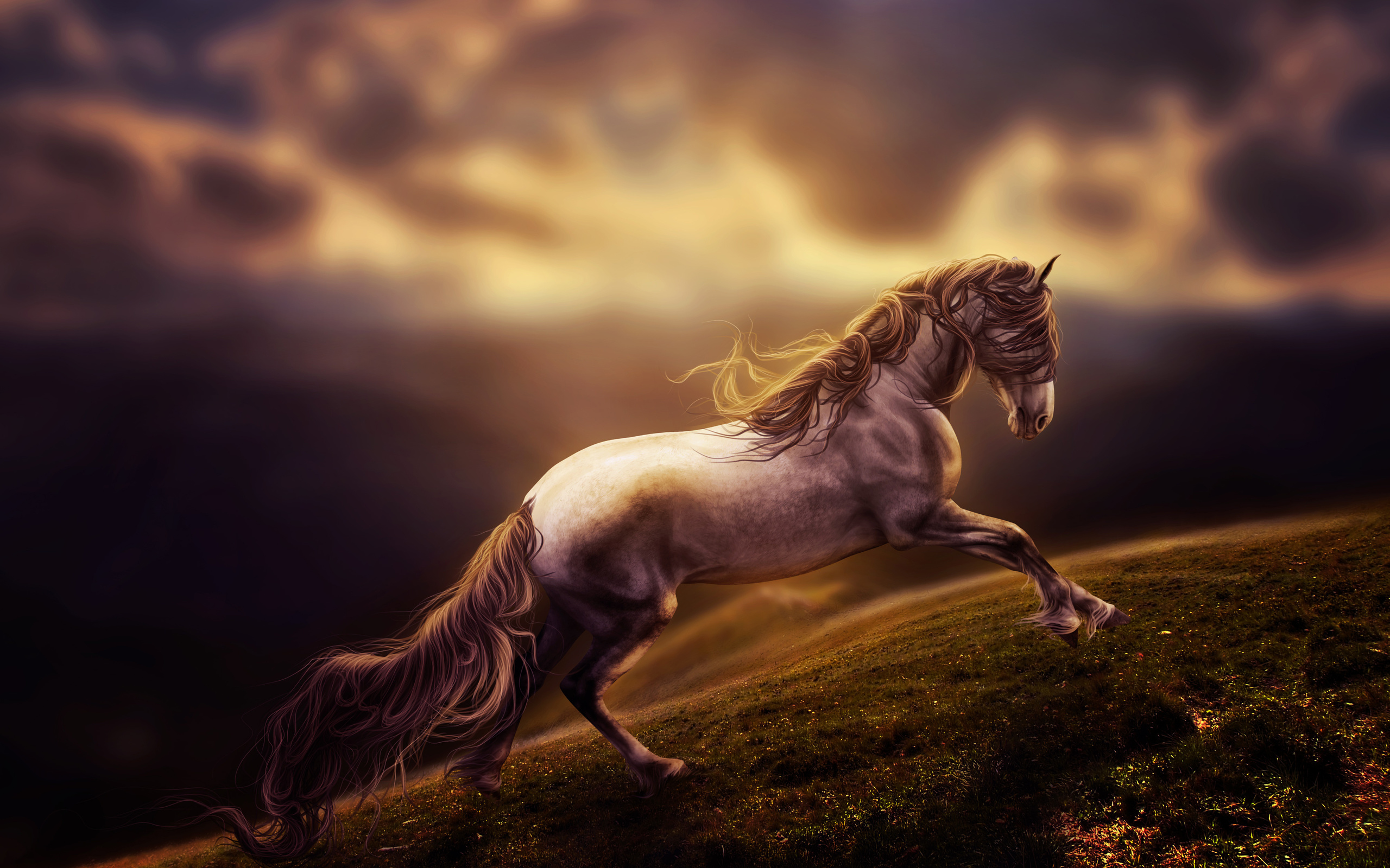 horse, run, digital art, rendering, art