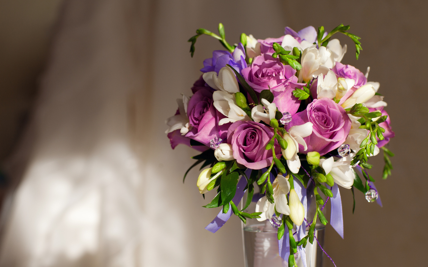 Violet flowers, , vase, , bouquet, roses,  