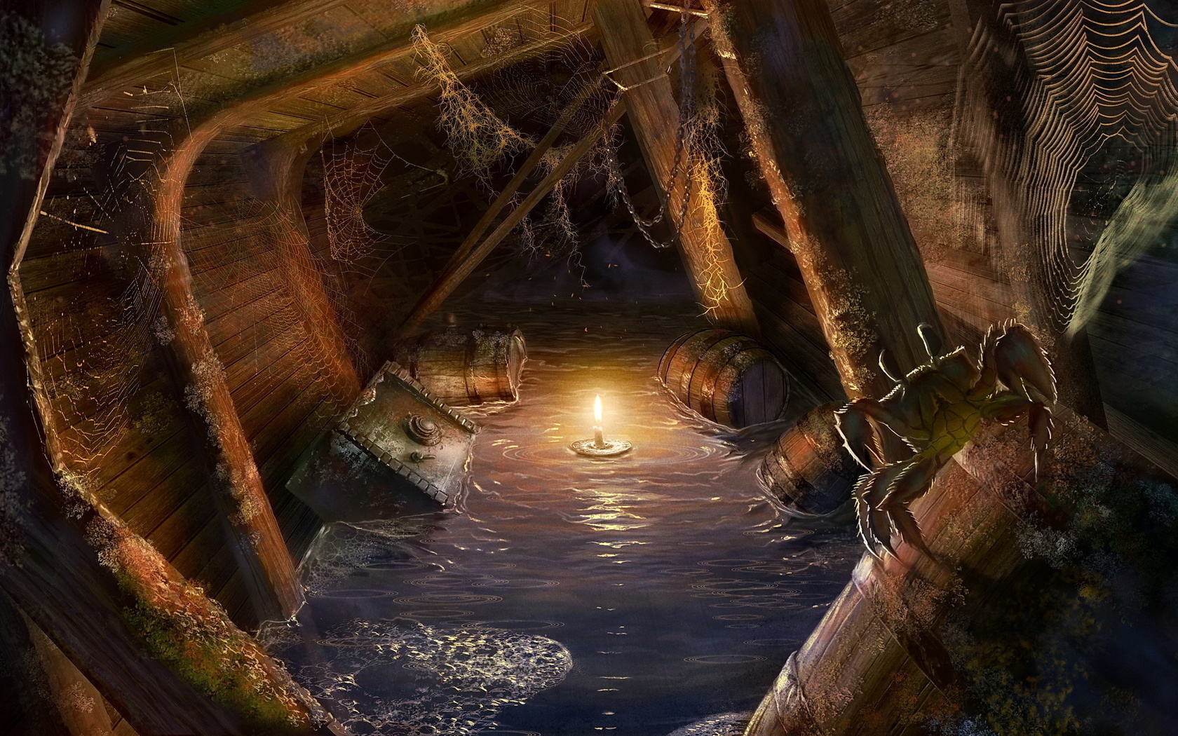 spider, light, Locations for games, bogdan maistrenko, masterbo, pirates, ship, candle