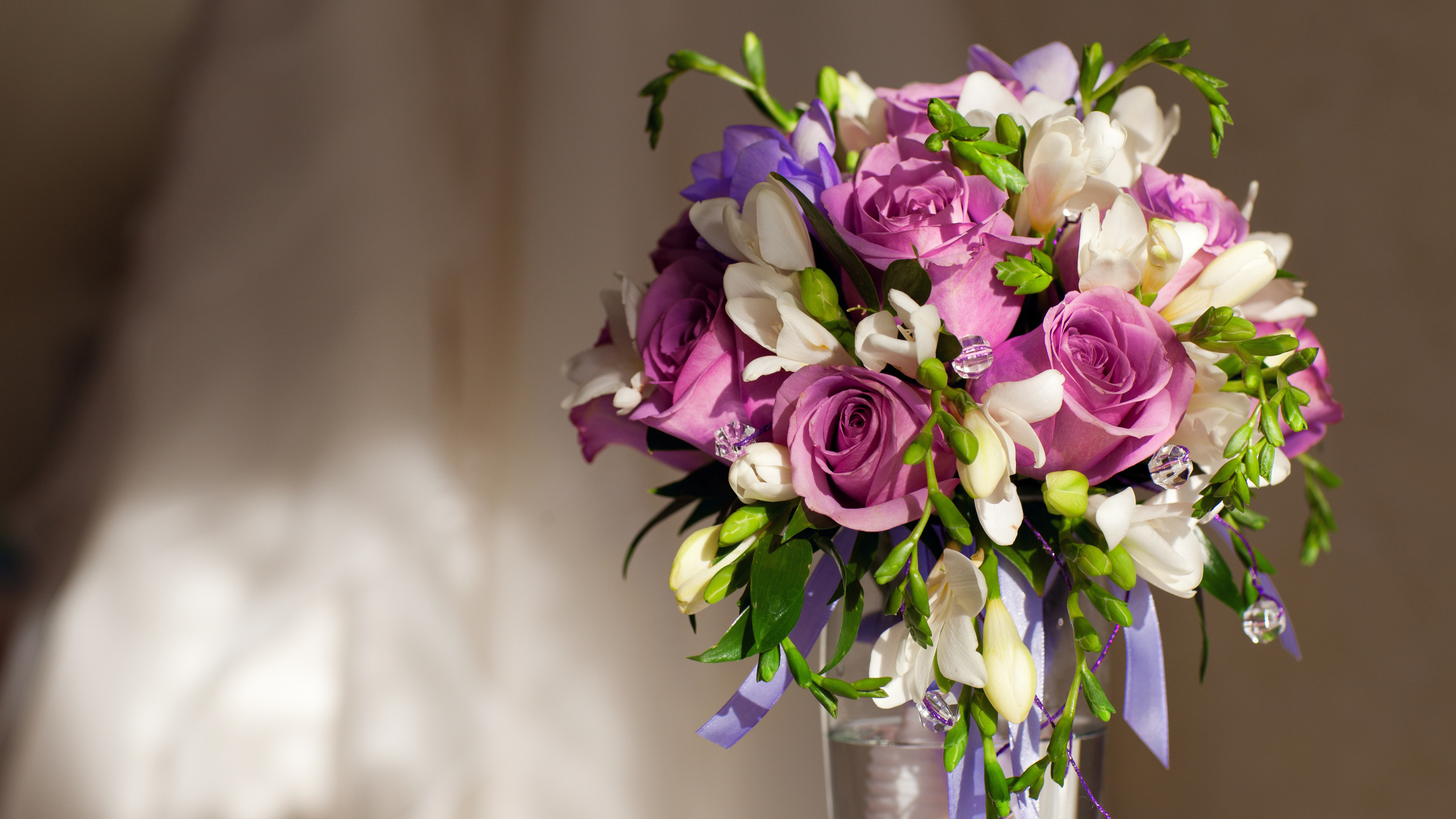 Violet flowers, , vase, , bouquet, roses,  