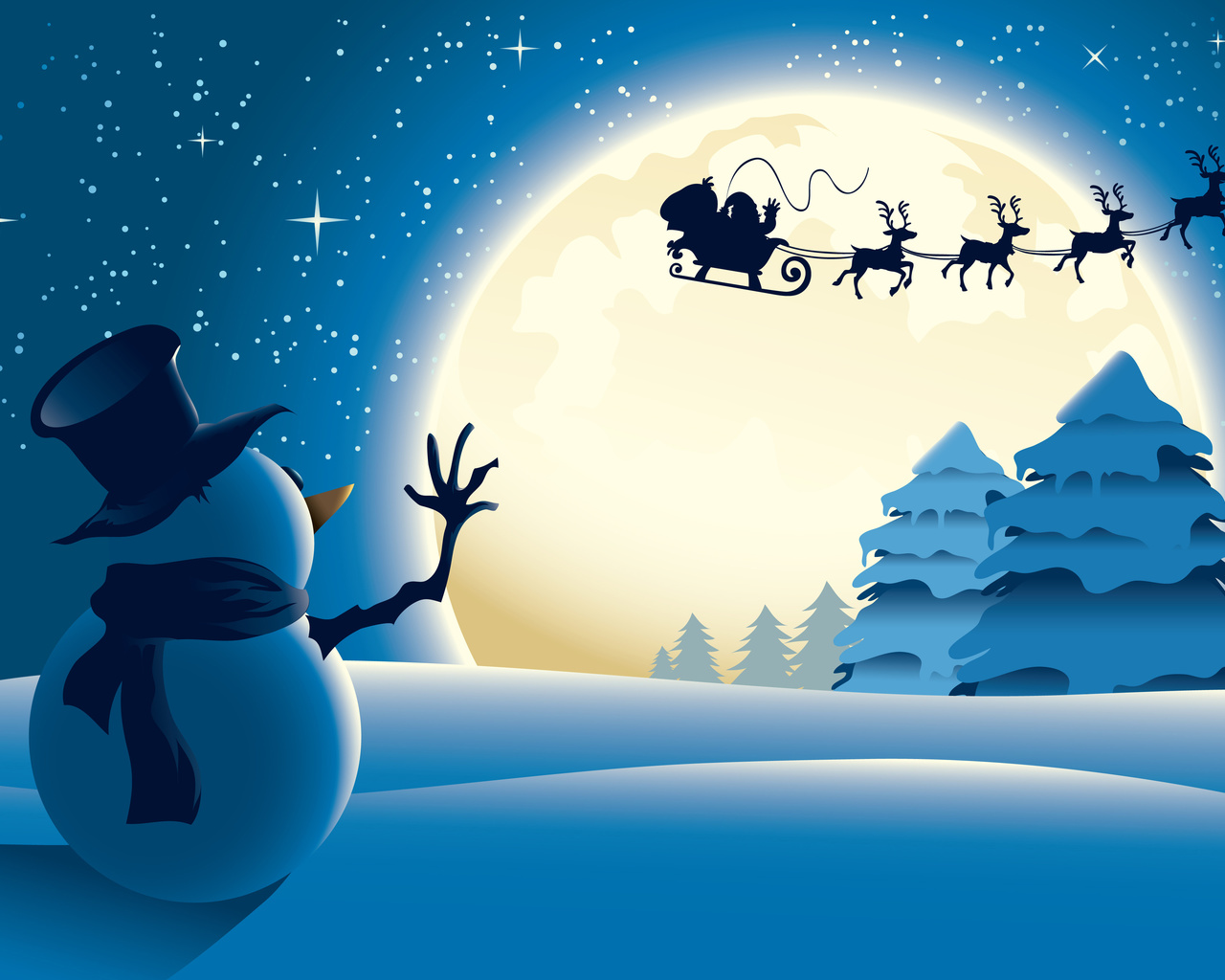 snowman, snow, - ,   , ,  , , -, , ,  , santa claus is coming, merry christmas, trees, new year, snow, santa sleigh, , snowman, stars, full moon, reindeer,  