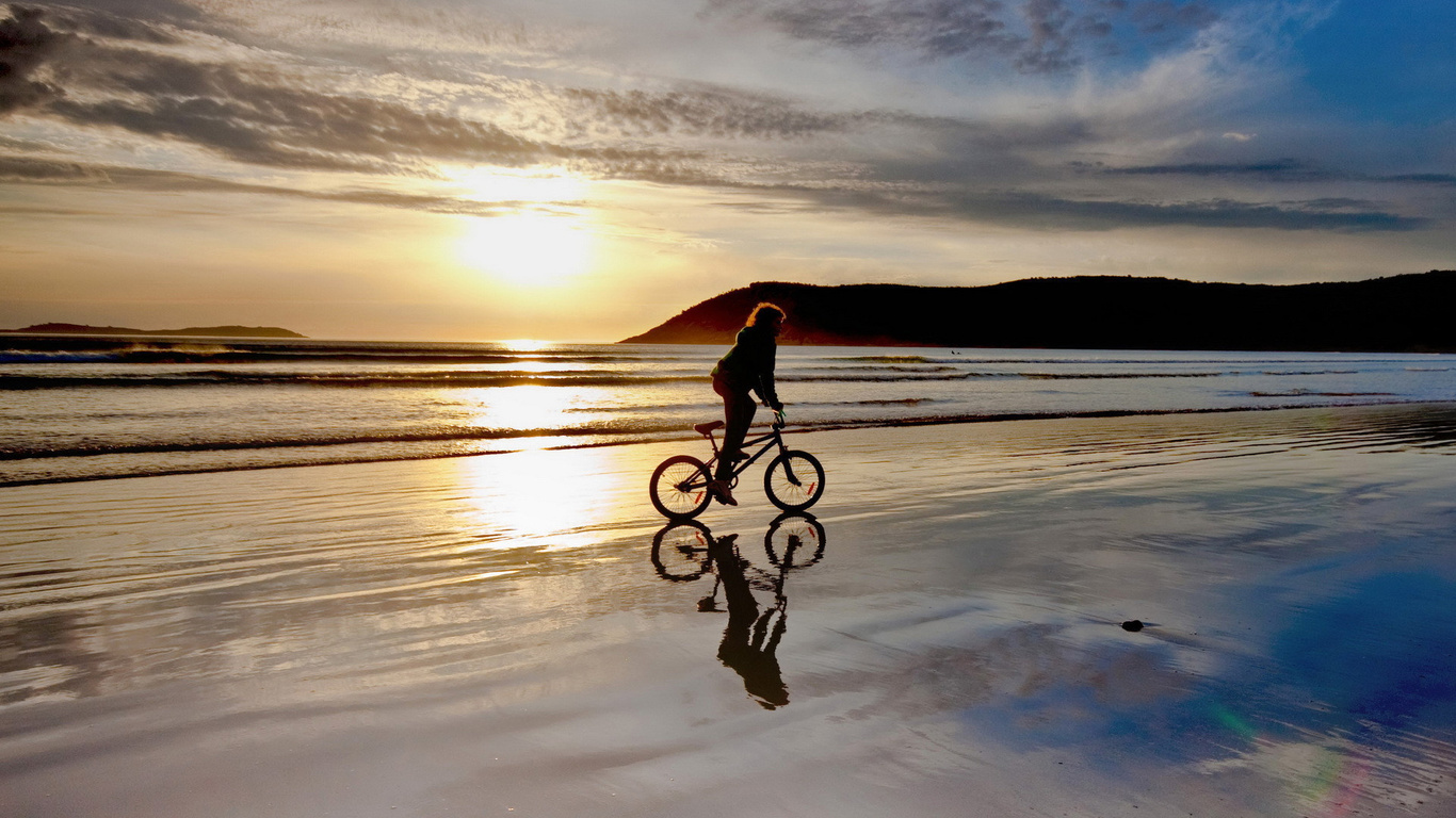 bmx, bike, beach, sunset, ,