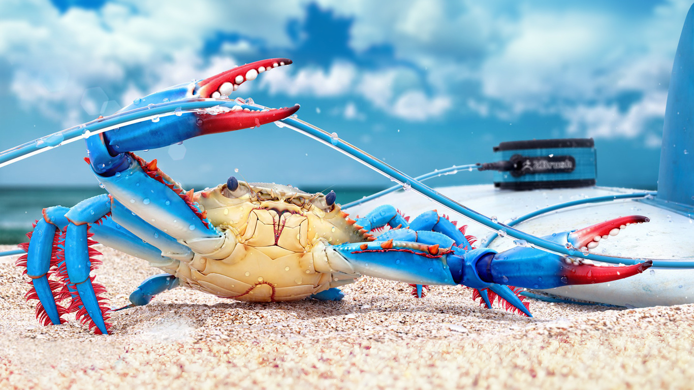 , blue crab, , render, digital art