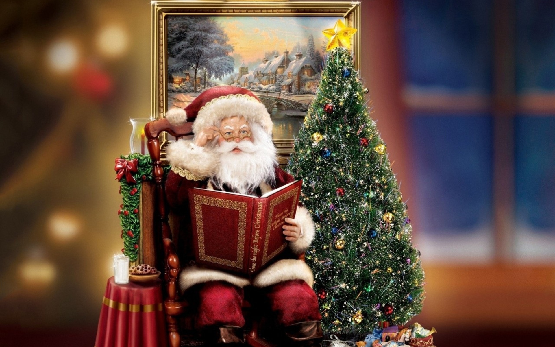 santa claus, santa, christmas, decoration, thomas kinkade, gift, christmas tree,  , ,  , , , , , , , , c  , , cobblestone christmas, , 