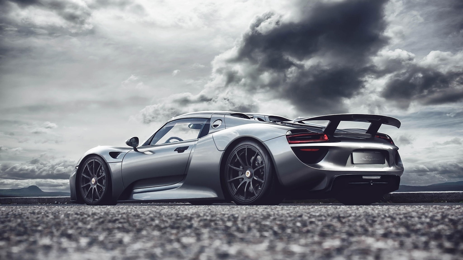 porsche, 918, spyder, rear, silvery