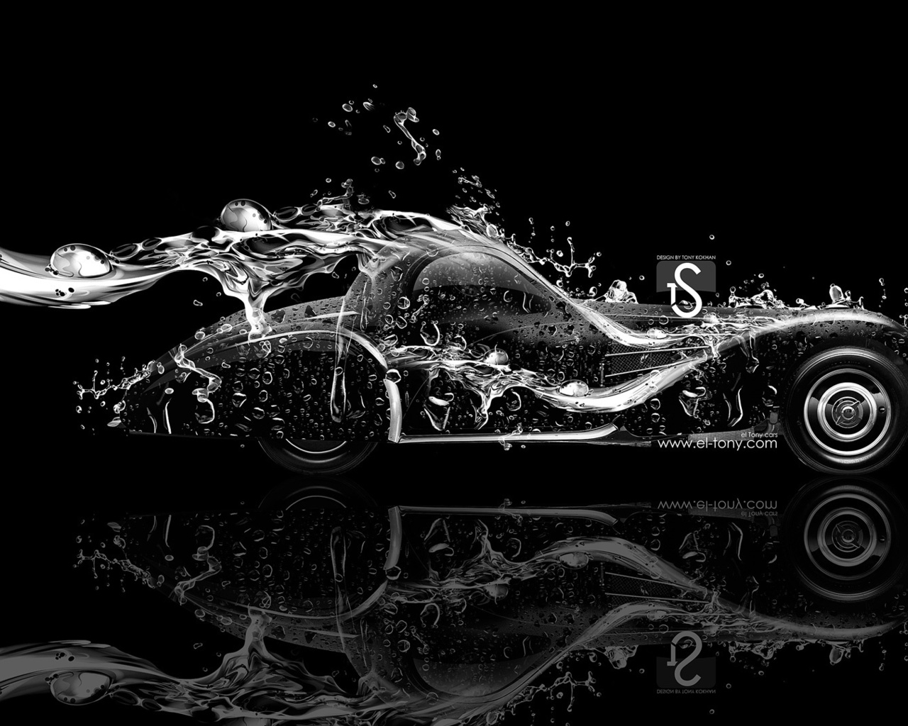 tony kokhan, bugatti, type 57s, 1937, side, water, car, black, white, el tony cars, photoshop, hd wallpapers,  , , , , , ,  , , , , , , , , 2014