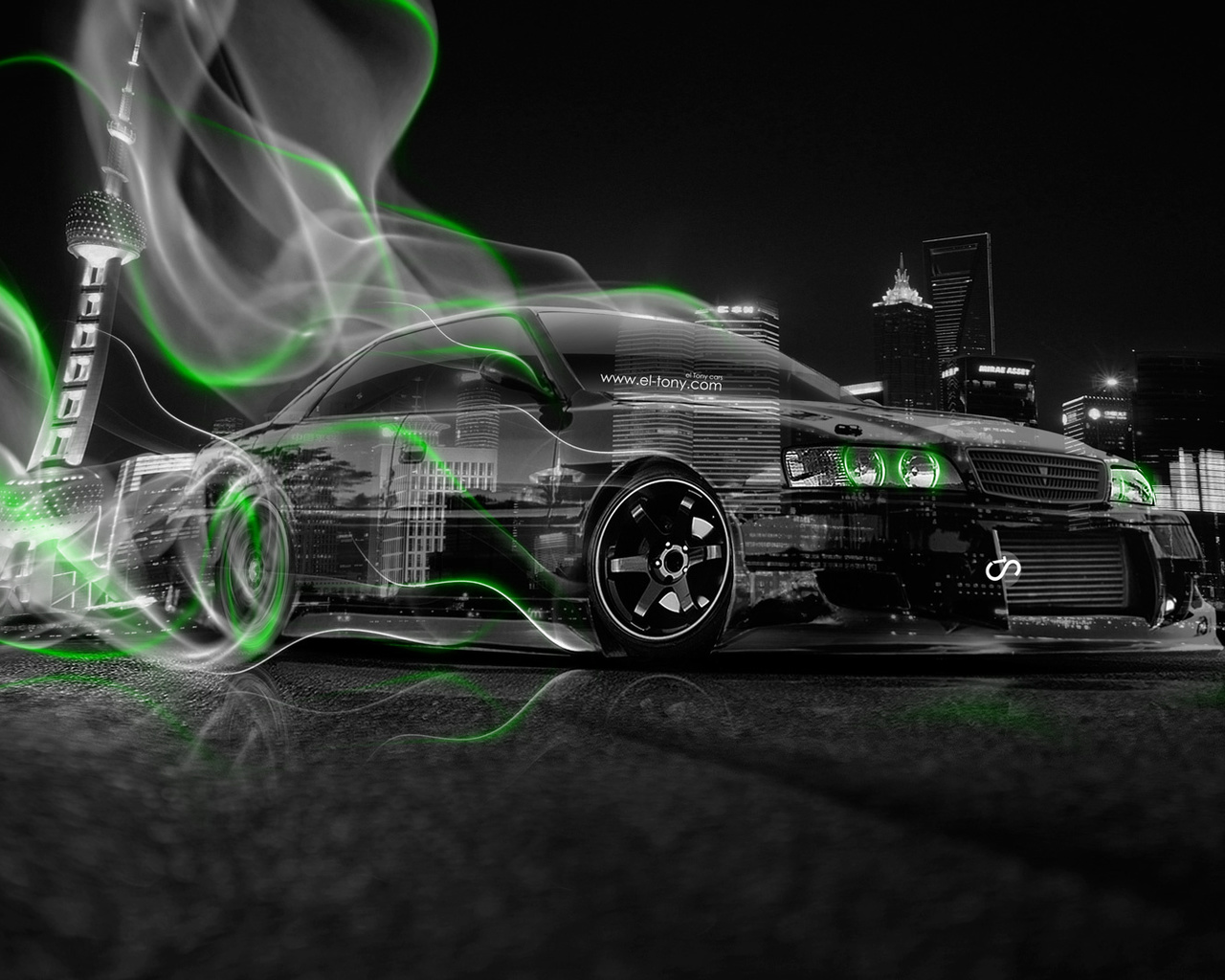 tony kokhan, toyota, chaser, jzx100, jdm, crystal, city, car, drift, smoke, green, neon, city, hd wallpapers, el tony cars, art,  , , , , 100 , , , , , , , , , , , 