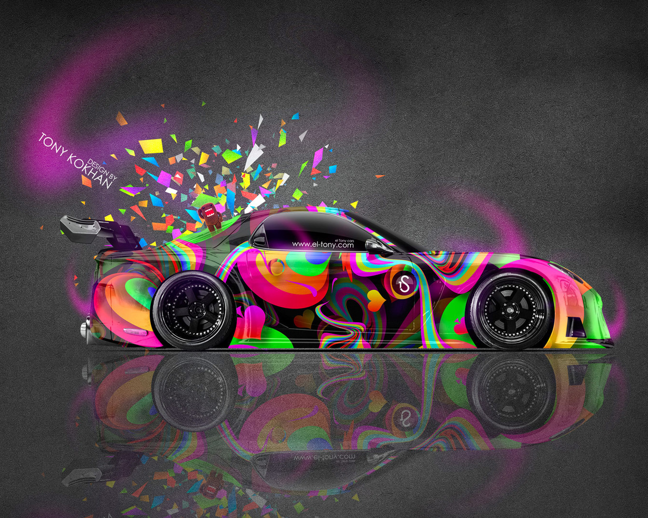 tony kokhan, mazda, rx7, jdm, veilside, tuning, multicolors, pink, neon, art, domo kun, hd wallpapers, el tony cars, photoshop,  , , , , , 2014, , 7,  , , , , , , , 