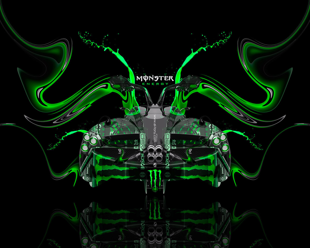 tony kokhan, pagani huayra, monster energy, open, doors, backup, green, plastic, black, drink, acid, el tony cars, photoshop, hd wallpapers,  , , , , ,  , , , , , , , , 