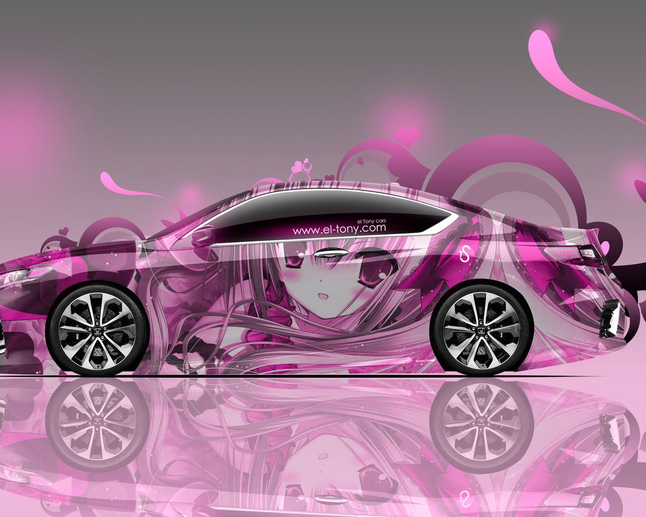 tony kokhan, honda, accord, coupe, jdm, anime, girl, aerography, car, soft, image, hd wallpapers, el tony cars, pink, colors, glamour, art, design,  , , , , , , , , ,  , , , 