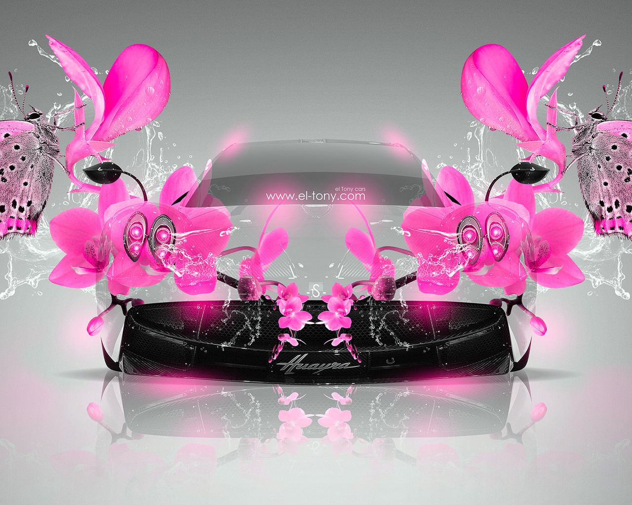 tony kokhan, pagani, huayra, fantasy, flowers, butterfly, water, pink, colors, glamour, el tony cars, photoshop, design, art,  , , , , , , , , , , , , , , , 