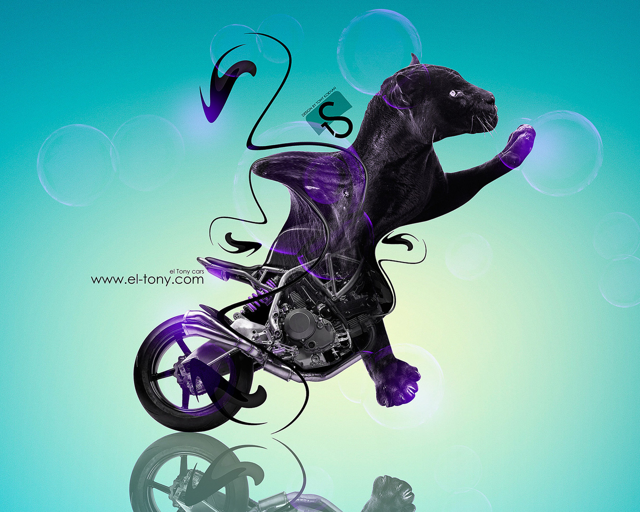 tony kokhan, ncr, m4, fantasy, animal, moto, bike, cat, panther, blue, violet, black, plastic, el tony cars, photoshop, design, art, hd wallpapers,  , , , , , , , , ,  , , , 