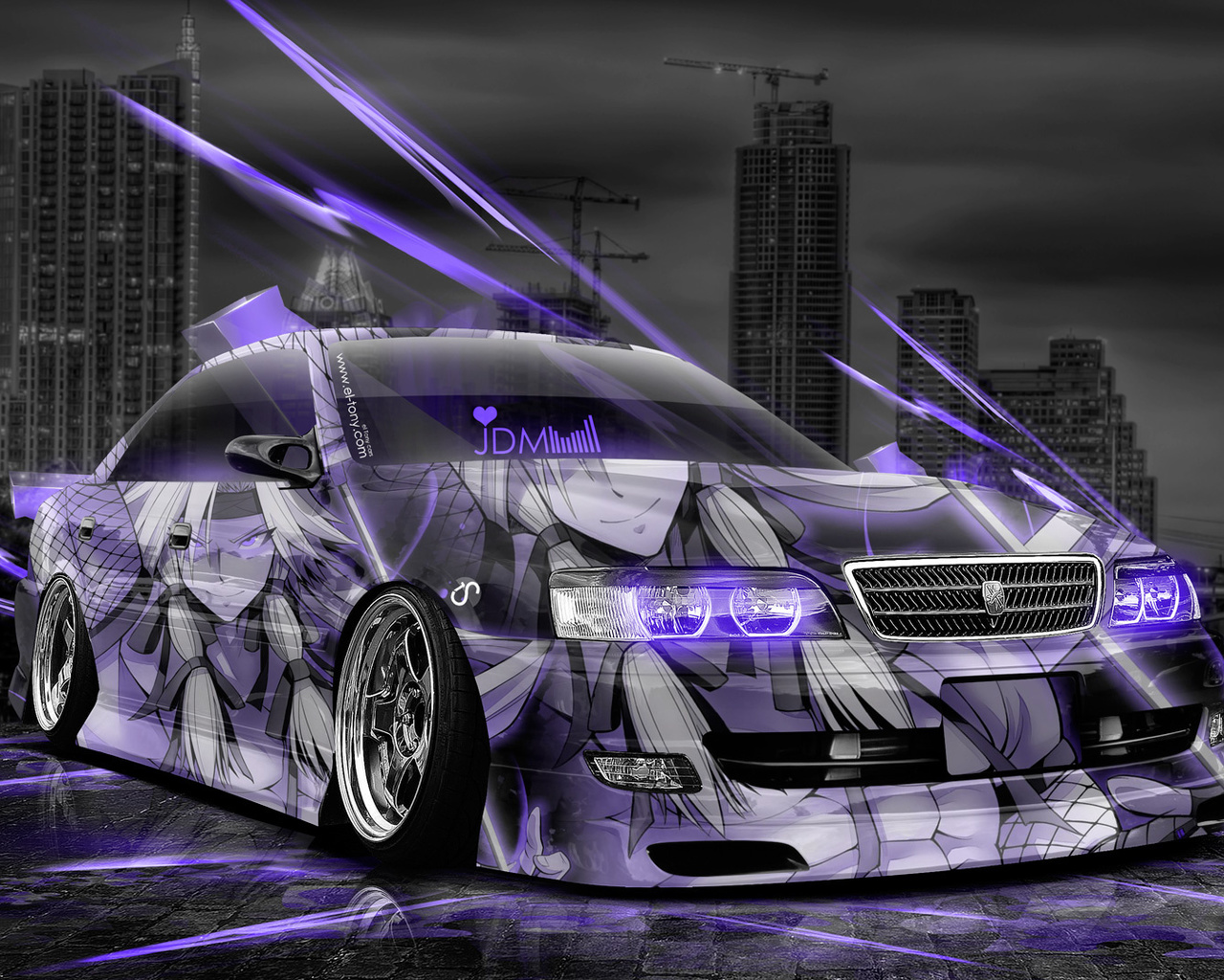 tony kokhan, toyota, chaser, anime, aerography, city, car, violet, neon, effects, jdm, el tony cars, hd wallpapers, design, art, style,  , , , , , , , , , , , , 