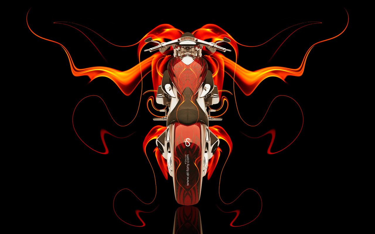 tony kokhan, moto, bike, fire, abstract, orange, black, chopper, el tony cars, photoshop, hd wallpapers,  , , , , , , , , , ,  , , , 2014
