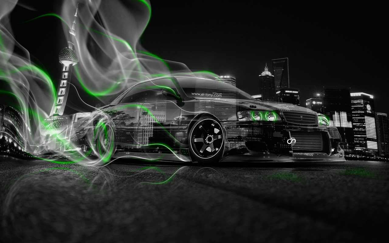 tony kokhan, toyota, chaser, jzx100, jdm, crystal, city, car, drift, smoke, green, neon, city, hd wallpapers, el tony cars, art,  , , , , 100 , , , , , , , , , , , 