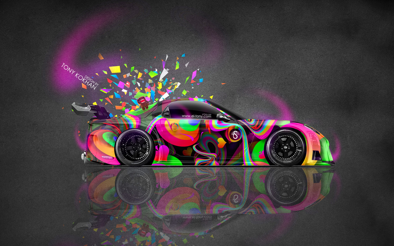 tony kokhan, mazda, rx7, jdm, veilside, tuning, multicolors, pink, neon, art, domo kun, hd wallpapers, el tony cars, photoshop,  , , , , , 2014, , 7,  , , , , , , , 