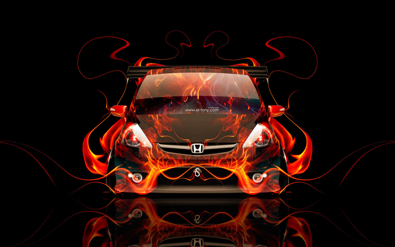 tony kokhan, honda, fit, fire, car, jdm, tuning, front, el tony cars, hd wallpapers, photoshop, design, art, style, flame,  , , , , , , , , , , , , , , 2014,  , 