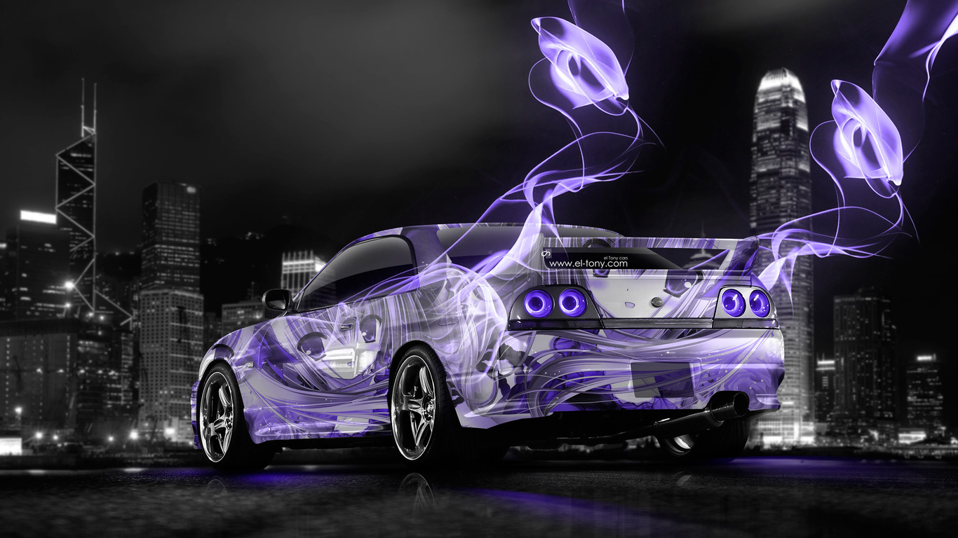 tony kokhan, nissan, skyline, gtr, r33, jdm, anime, girl, aerography, city, violet, neon, colors, energy, el tony cars, photoshop, design, hd wallpapers,  , , , , , 33, , , , , , , 