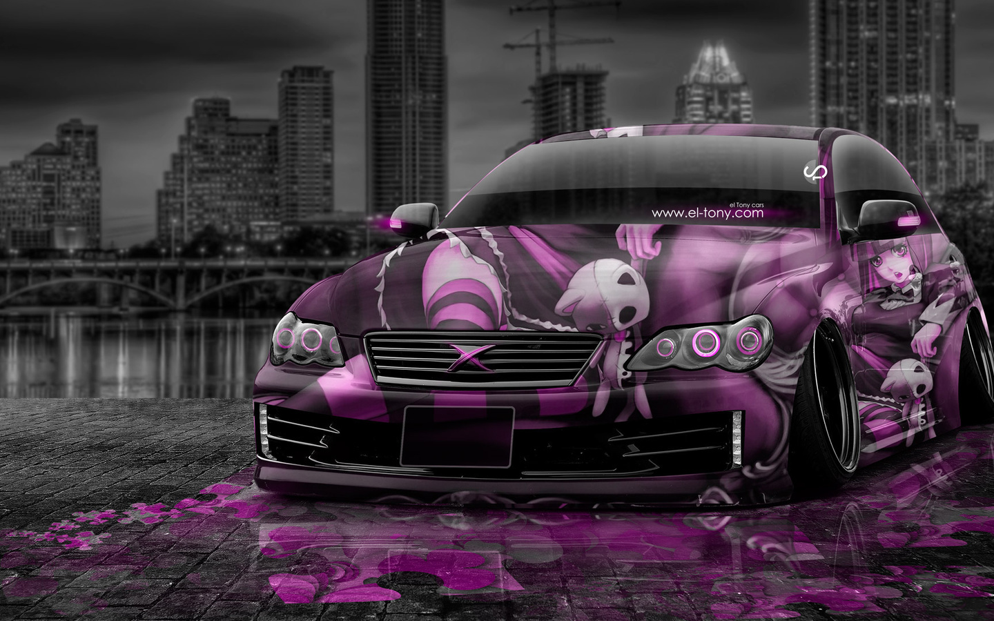 tony kokhan, toyota, mark, x, jdm, tuning, anime, aerography, girl, city, pink, colors, style, el tony cars, photoshop, hd wallpapers,  , , , , , , , , , , , , , , , 