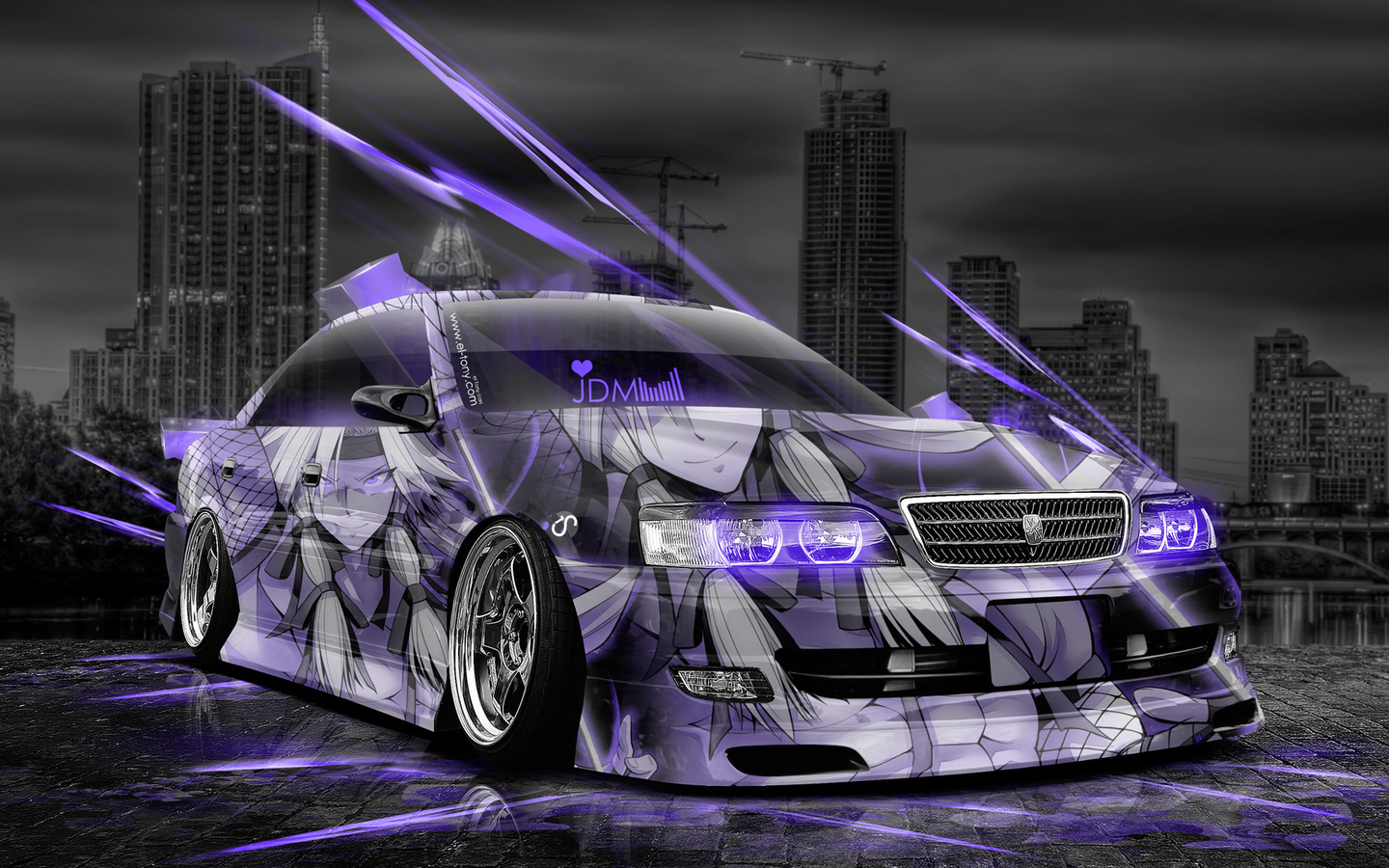tony kokhan, toyota, chaser, anime, aerography, city, car, violet, neon, effects, jdm, el tony cars, hd wallpapers, design, art, style,  , , , , , , , , , , , , 