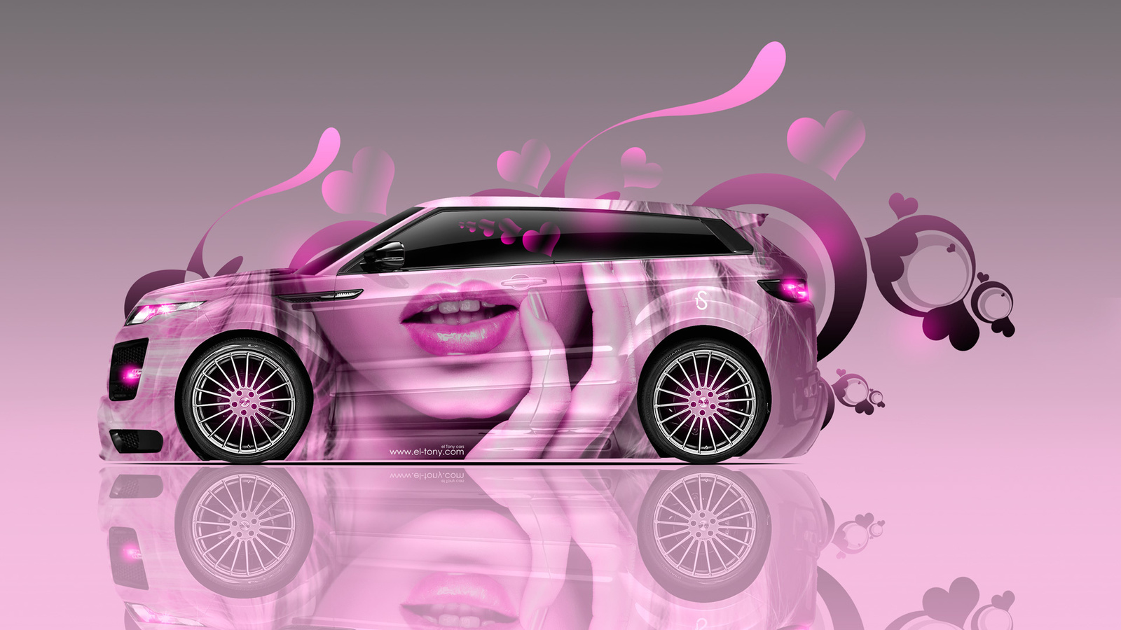 tony kokhan, land rover, evoque, glamour, girl, side, aerography, pink, soft, image, hd wallpapers, lips, el tony cars, photoshop,  , ,  , ,  , , , , , , , , , 2014