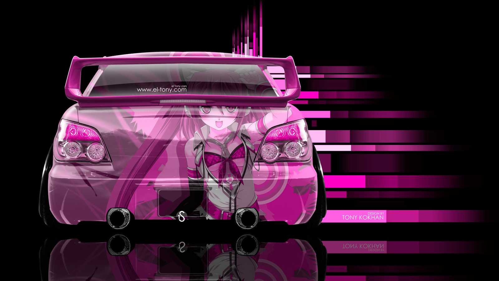 tony kokhan, subaru, impreza, wrx, sti, jdm, back, anime, girl, aerography, pink, colors, effects, style, el tony cars, photoshop, hd wallpapers, black, jdm,  , , , , , , , , ,  , , 