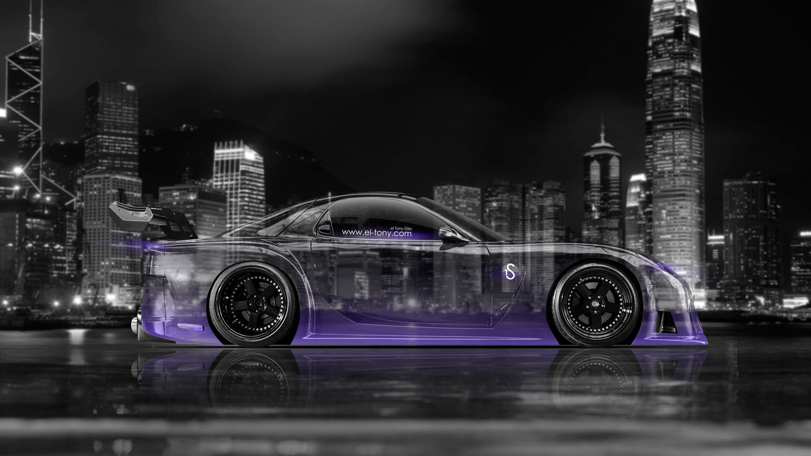 tony kokhan, mazda, rx7, veilside, tuning, bodykit, violet, neon, jdm, style, night, city, side, el tony cars, photoshop, 4k, wallpapers,  , , , , 7,   , ,  ,  , , , , 