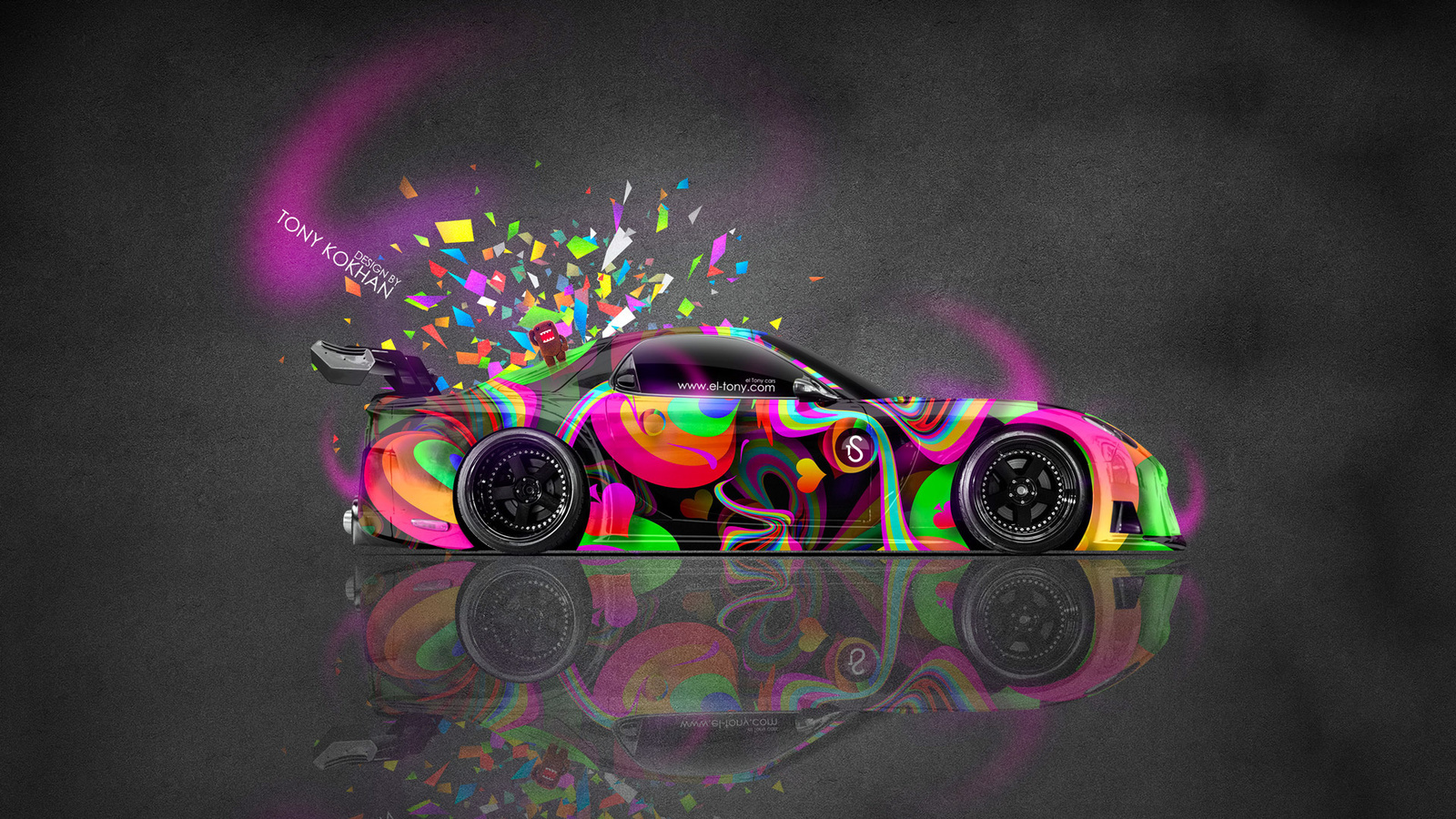 tony kokhan, mazda, rx7, jdm, veilside, tuning, multicolors, pink, neon, art, domo kun, hd wallpapers, el tony cars, photoshop,  , , , , , 2014, , 7,  , , , , , , , 